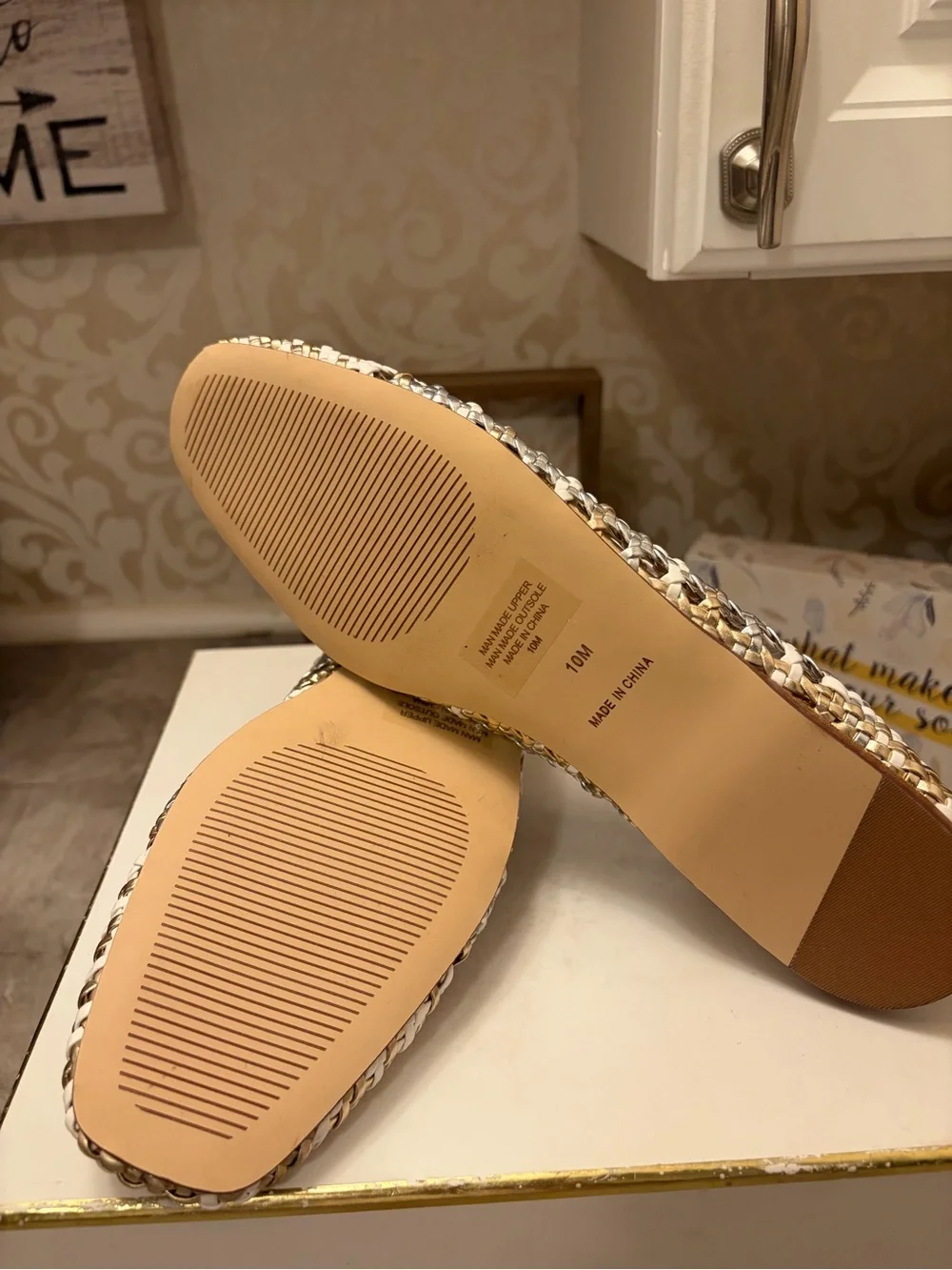 Talbots Woven Ballet Flats in White and Gold Metallic